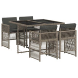 Garden Dining Set Grey PE Rattan, Powder-Coated Steel, Tempered Glass 3210896
