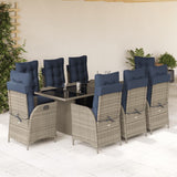 9 Piece Garden Dining Set with Cushions Grey Poly Rattan 3213365