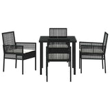 Garden Dining Set with Cushion 5 pcs Black Poly Rattan 3379864