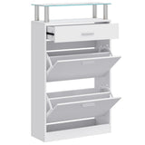 241244 Shoe Cabinet with a Drawer and a Top Glass Shelf Wood White