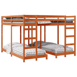 Triple Bunk Bed Frame Wax Brown 200 x 200 cm Solid Pine Wood 3414560
