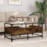 Coffee Table with Glass Top Smoked Oak 98.5x50x45 cm Steel 846046
