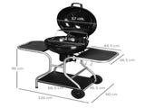 Portable Charcoal Kettle Grill Outdoor Barbecue Trolley BBQ Heat Smoker Grilling with 2 Wheels, T3398P320039