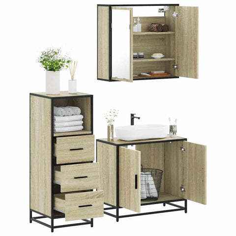 ZNTS 3 Piece Bathroom Furniture Set Sonoma Oak Engineered Wood 3301006