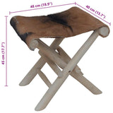 Folding Stool Goatskin Leather and Solid Teak Wood 288815