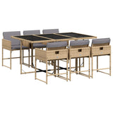 7 Piece Garden Dining Set with Cushions Mix Beige Poly Rattan 3211272