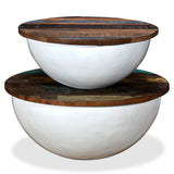 Coffee Table Set 2 Pieces Solid Reclaimed Wood White Bowl Shape 245256