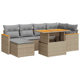 ZNTS 7 Piece Garden Sofa Set with Cushions Beige Poly Rattan Acacia 3327510