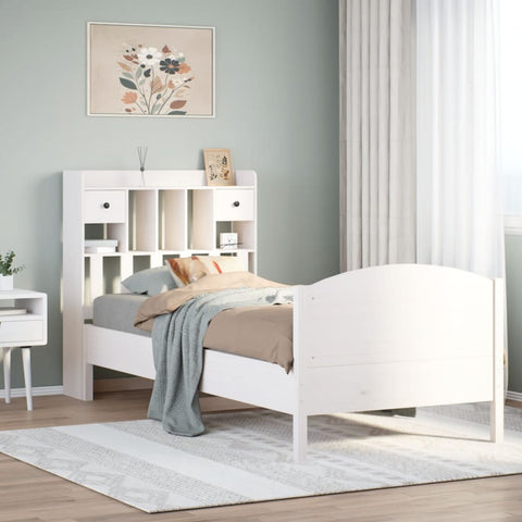 ZNTS Bookcase Bed without Mattress White 90x200cm Solid Wood Pine 3323162