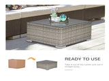 Square PE Wicker Rattan Table, with Glass Top - Light Grey T3398P323876