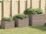 Garden Planters 3 pcs Grey Poly Rattan 366397