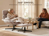 Swivel Armchair and Footstool Set, Height Adjustable Accent Chair with Adjustable Headrest, Rocking T3398P548764