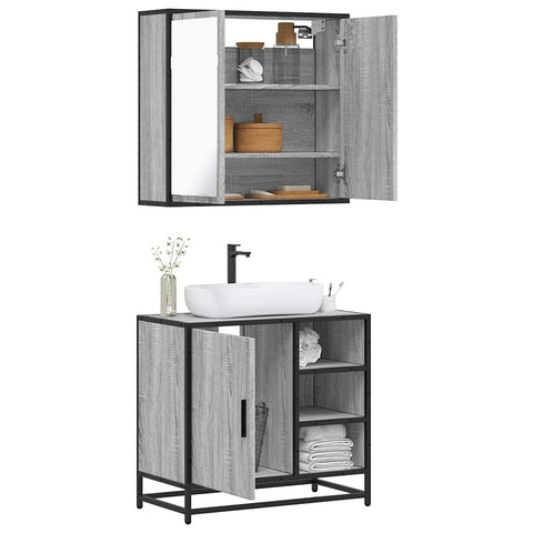 ZNTS 2 Piece Bathroom Furniture Set Grey Sonoma Engineered Wood 3300908