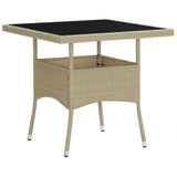 Outdoor Dining Table Beige Poly Rattan and Glass 310551