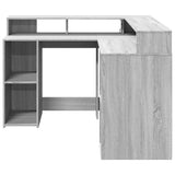 Desk with LED Lights Grey Sonoma 130x130x91 cm Engineered Wood 3309452