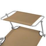 Folding Sun Lounger with Canopy Steel Taupe 44297