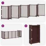 Dog Gate with Door Foldable 9 Panels Brown 450 cm Poplar Wood 3155718
