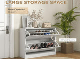 2 Drawers Entryway Shoe Cabinet, Narrow Shoe Storage Cabinet with 2 Flip Drawers, Louvred Door T3398P344136