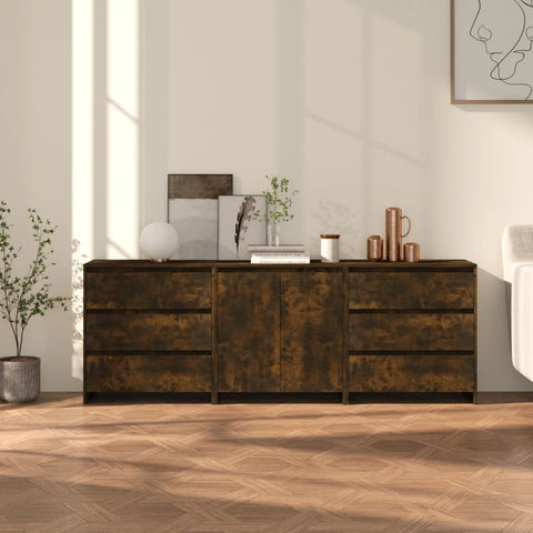 3 Piece Sideboard Smoked Oak Engineered Wood 3098070