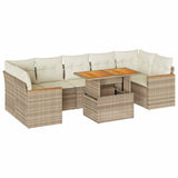 7 Piece Garden Sofa Set with Cushions Beige Poly Rattan Acacia 3327460