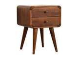 Solid Wood Mini Chestnut Curved Bedside, 2 Drawers, Dark Brown B2743P402921