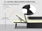 5PC PE Rattan Sun Lounger, Outdoor Wicker 5-level Adjustable Recliner Sofa Bed with Storage Side T3398P317829