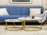 Coffee Table Set of 2, Round Nest of with Faux Marble Tabletop and Metal Frame, Modern Side T3398P343060