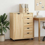 Rolling Cabinet Brown 63.5 x 39 x 79 cm Solid Pine Wood 42032393