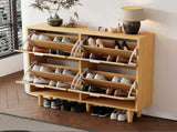 Rattan Shoe Storage Cabinet with Adjustable Shelves, 4 Flip Drawers, Elegant Wooden Design, Perfect N896P437303O