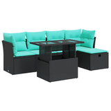 6 Piece Garden Sofa Set with Cushions Black Poly Rattan Acacia 3327767