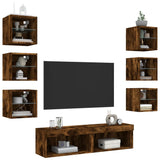 8 Piece TV Wall Units with LED Smoked Oak Engineered Wood 3216637