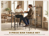 3 Piece Breakfast Bar Table and Stools Set, Rustic Brown T3398P554126