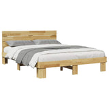 Bed Frame with Headboard without Mattress 135x190 cm Solid Wood Oak 3315728