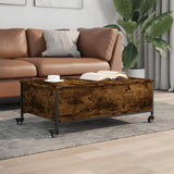 Coffee Table with Wheels Smoked Oak 91x55x34 cm Engineered Wood 842298