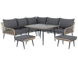 6 Piece Garden Furniture Set, Garden Corner Sofa Set with Thickened Cushions, Glass Top Table, T3398P314766