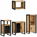 Bathroom Furniture Set 4 pcs Brown and Black Solid Mango Wood 3305658