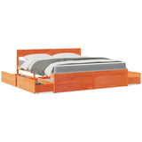 Bed with Drawers and Mattress Wax Brown 180x200 cm Super King Solid Wood Pine 3281891