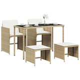 5 Piece Garden Dining Set with Cushions Beige Poly Rattan 365083