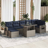 8 Piece Garden Sofa Set with Cushions Grey Poly Rattan Acacia 3326522