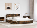 Storage Bed with Drawer Smoked Oak 160 x 200 cm Engineered Wood 3413079