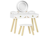 Kids Vanity Table and Chair Set with 3-Colour LED Lights Mirror, Drawer, Storage Boxes, for 3 T3398P422152