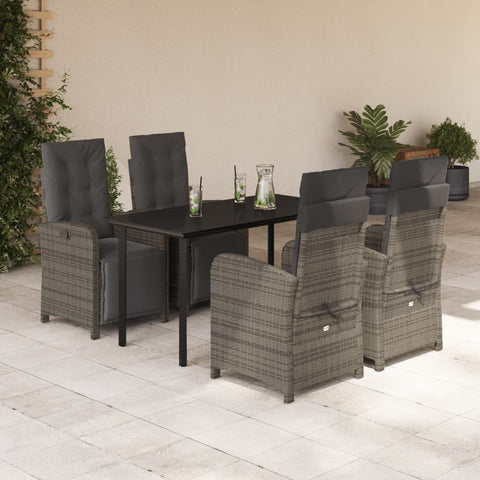 ZNTS 5 Piece Garden Dining Set with Cushions Grey Poly Rattan 3212565