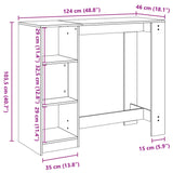 ZNTS Bar Table with Shelf Old Wood 124x46x103.5 cm Engineered Wood 854398