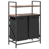 Laundry Basket 2 Compartments with Shelves Smoked Oak 859087
