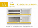 Wooden Pet Hutch, Two-Tier Cage with Rain Cover, Wheels, White T3398P554175
