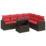 7 Piece Garden Sofa Set with Cushions Grey Poly Rattan Acacia 3326335
