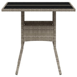 Garden Table with Glass Top Light Grey 80x80x75 cm Poly Rattan 368131