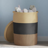Storage Basket with Lid Black and Beige 37x50 cm Cotton 358479
