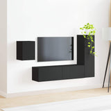 TV Cabinet Set Wall-mounted 4 pcs Black Engineered Wood 3408998
