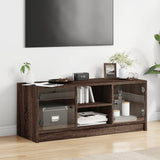 TV Cabinet with Glass Doors Brown Oak 102x37x42 cm 836377